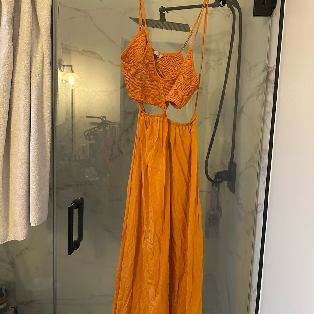 Indah Orange Cut Out Ruched Maxi Dress